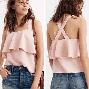 Madewell Texture and Thread Tiered Tank Top Light Pink Size Medium